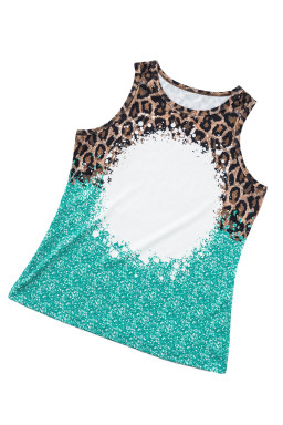 Light Blue Bleached Leopard Tie-dye Print Tank Top