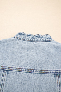 Beau Blue Scalloped Trim Patch Pocket Button Front Denim Vest