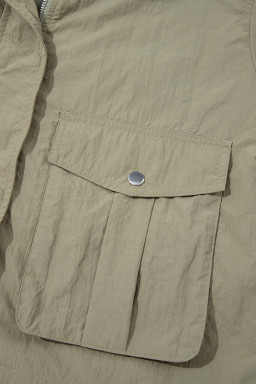 Laurel Green Zipped Pocket Cropped Hooded Utility Jacket