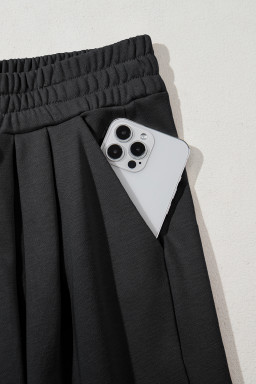 Dearlovers Black Tied Elastic High Waist Pleated Detail Solid Sweatpants