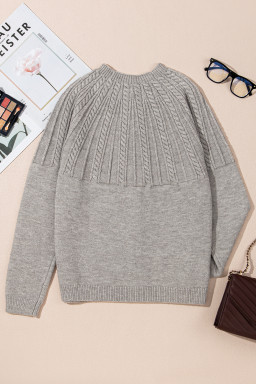 Gray Solid Color Textured Detail Button Down Long Sleeve Sweater Cardigan