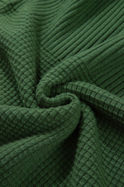 Vineyard Green Solid Color Mixed Textured Knitted Crew Neck Sweater