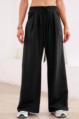 Dearlovers Black Tied Elastic High Waist Pleated Detail Solid Sweatpants