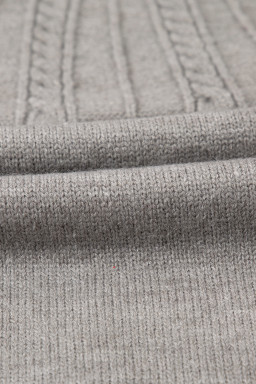 Gray Solid Color Textured Detail Button Down Long Sleeve Sweater Cardigan