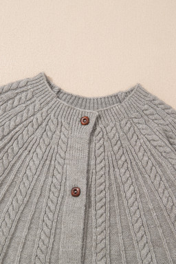 Gray Solid Color Textured Detail Button Down Long Sleeve Sweater Cardigan