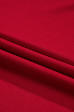 Fiery Red Solid Color Ruched Detail Long Sleeve Midi Dress