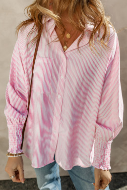 Bonbon Shirred Cuffs Collared Raglan Sleeve Relaxed Shirt