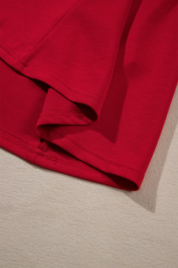 Fiery Red Solid Color Ruched Detail Long Sleeve Midi Dress