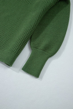 Vineyard Green Solid Color Mixed Textured Knitted Crew Neck Sweater