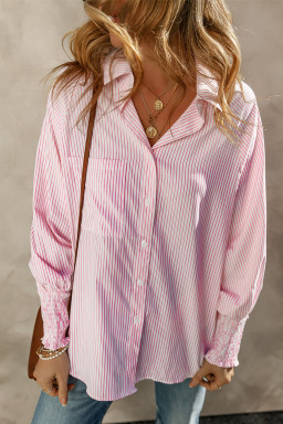 Bonbon Shirred Cuffs Collared Raglan Sleeve Relaxed Shirt