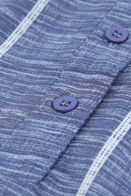 Blue Striped Print V Neck Half Buttons Loose Blouse