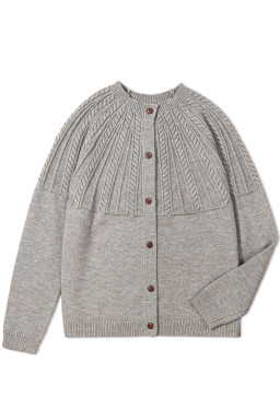 Gray Solid Color Textured Detail Button Down Long Sleeve Sweater Cardigan