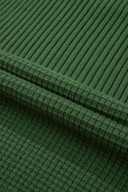 Vineyard Green Solid Color Mixed Textured Knitted Crew Neck Sweater