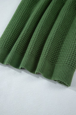 Vineyard Green Solid Color Mixed Textured Knitted Crew Neck Sweater