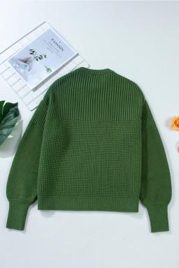 Vineyard Green Solid Color Mixed Textured Knitted Crew Neck Sweater