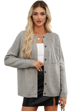 Gray Solid Color Textured Detail Button Down Long Sleeve Sweater Cardigan