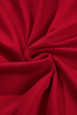 Fiery Red Solid Color Ruched Detail Long Sleeve Midi Dress