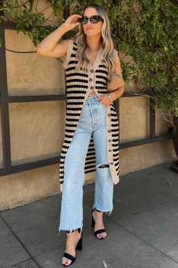 Parchment Buttoned Front Pencil Midi Sleeveless Sweater Dress