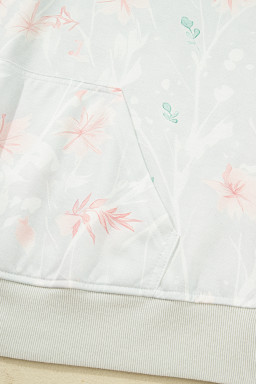 Gray Floral Print Plus Size Loose Hoodie