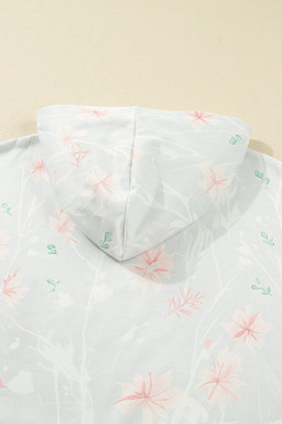 Gray Floral Print Plus Size Loose Hoodie
