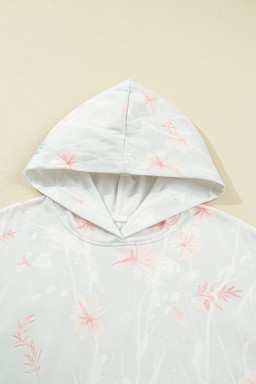 Gray Floral Print Plus Size Loose Hoodie