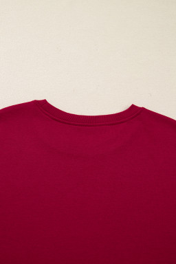 Racing Red Contrast Striped Bow Detail Drop Shoulder Sweatshirt Dress with Pockets