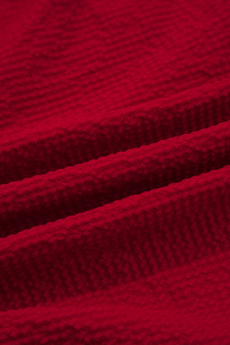 Fiery Red Collar V Neck Leopard Contrasted Trim Textured Blouse