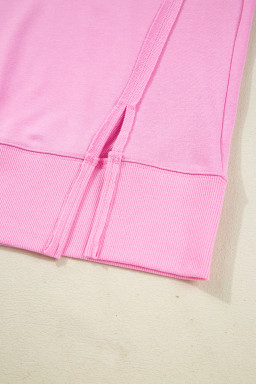 Pink Bow Sequin XOXO Letter Graphic Exposed Seam Baggy Sweatshirt