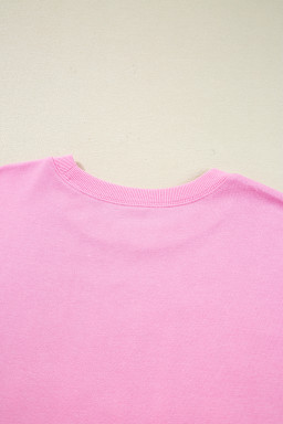 Pink Bow Sequin XOXO Letter Graphic Exposed Seam Baggy Sweatshirt