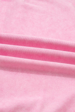 Bright Pink Mineral Wash Crossed Crew Neck Drop Shoulder Loose Sweatshirt