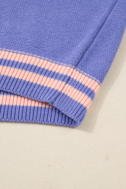 Wisteria Plus Size Striped Trim Drop Shoulder Knit Loose Sweater