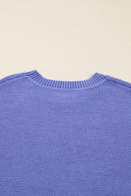 Wisteria Plus Size Striped Trim Drop Shoulder Knit Loose Sweater