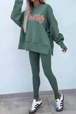 Green Bay Sequin Merry Letter Graphic Sweatshirt and Leggings 2pcs Outfit