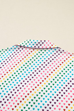 White Pride Heart Print Valentines Long 2pcs Pajama Set