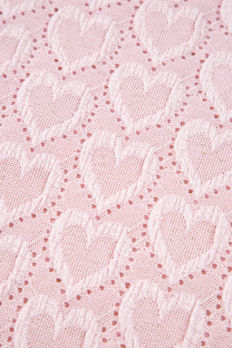 Gossamer Pink Heart Jacquard Flare Sleeve Mock Neck Fitted Top