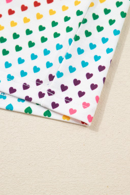 White Pride Heart Print Valentines Long 2pcs Pajama Set