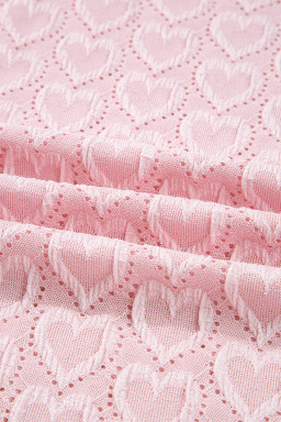 Gossamer Pink Heart Jacquard Flare Sleeve Mock Neck Fitted Top