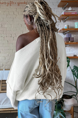 White Asymmetric Neck Drop Shoulder Baggy Slouchy Sweater