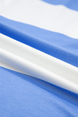 Sky Blue Stripe Seam Detail Half Zip Tee Casual Shorts 2pcs Set