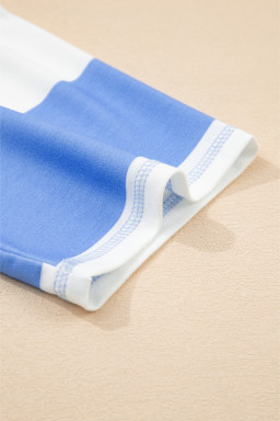Sky Blue Stripe Seam Detail Half Zip Tee Casual Shorts 2pcs Set