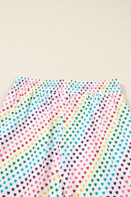 White Pride Heart Print Valentines Long 2pcs Pajama Set