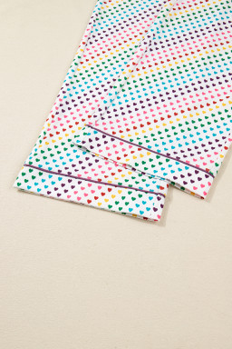 White Pride Heart Print Valentines Long 2pcs Pajama Set