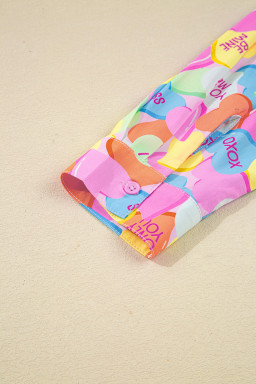 Pink Valentines Candy Heart V Neck Collared Tunic Shirt and Shorts 2pcs Pajama Set