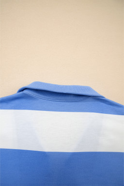 Sky Blue Stripe Seam Detail Half Zip Tee Casual Shorts 2pcs Set