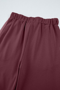 Mineral Red Varsity Stripe Patchwork Puff Sleeve Pullover Drawstring Wide Leg Pant Set