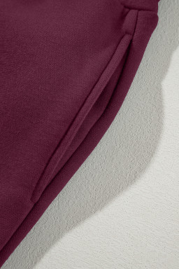 Burgundy Drop Shoulder Zip Up Jacket Drawstring Pants Active 2pcs Set