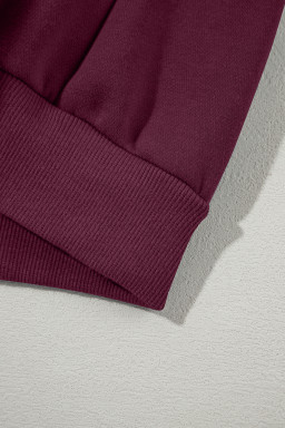 Burgundy Drop Shoulder Zip Up Jacket Drawstring Pants Active 2pcs Set