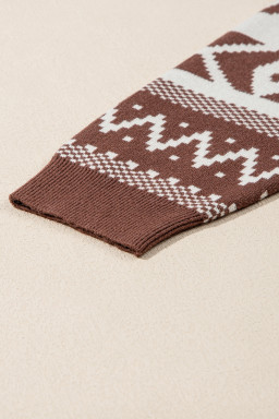 Brown Abstract Print Pullover Sweater