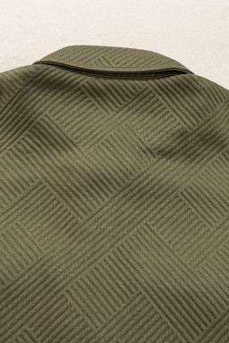 Blackish Green Solid Color Zip Up Button Flap Pocket Shirt Collar Jackets