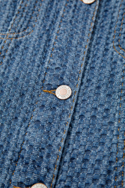 Blue Double Flap Pocket Denim Textured Button Down Jacket